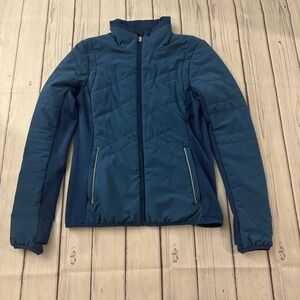 Lole Womens Insulated Quilted Jacket Blue Full Zip Stretch Panels Size Small